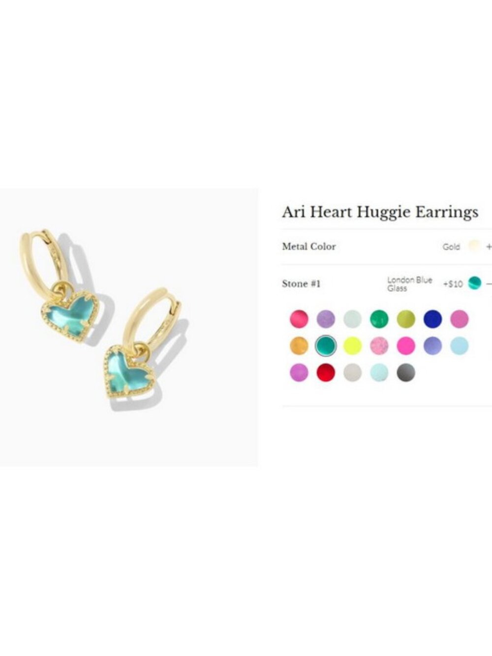Kendra Scott Ari Heart Huggie London Blue Earrings Gold Plated December - Picture 5 of 5